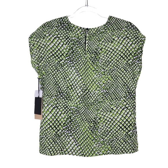 HALOGEN GEOMETRIC PRINT CAP SLEEVE BLOUSE - Picture 4 of 6